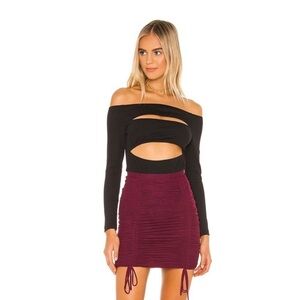 New! NBD Nola adjustable length ruched stretchy skirt Burgundy‎ Sz XS $98